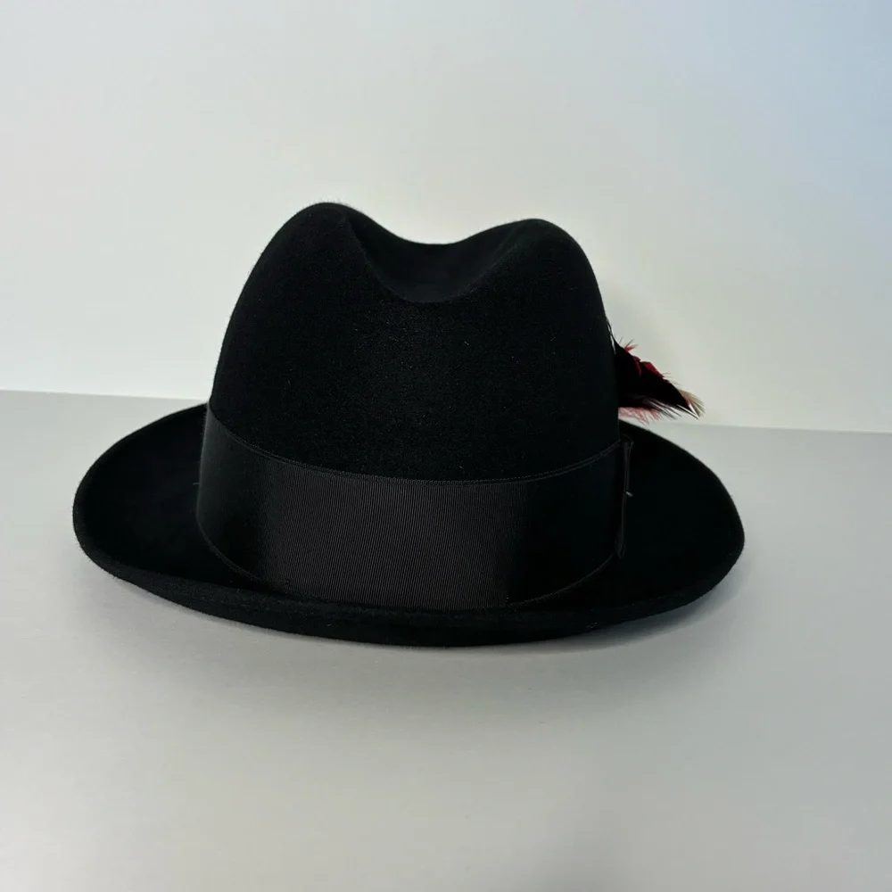Vintage NOS Dobbs “Daily” Black Fur Felt Fedora Hat 7 1/8 - Picture 2 of 8